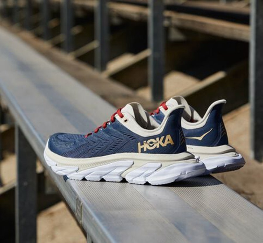 Hoka One One Mens Running Shoes - Clifton Edge - Blue/White - XLVU96170